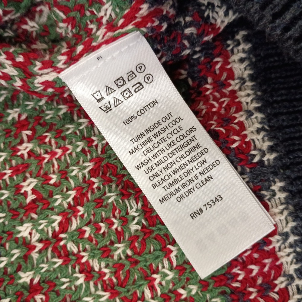 Aspen Quarter Zip Sweater Mens Medium Fair Isle Polar Bear Christmas Cotton Knit - Picture 5 of 7